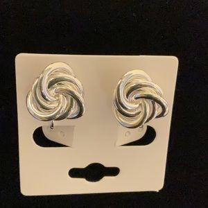 Napier high  polished silver tone knot screw back earrings